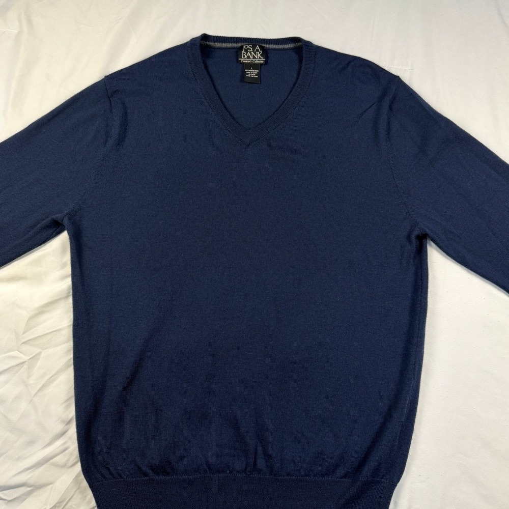 Jos A Bank Traveler's Collection‎ Merino Wool V-Neck Sweater Navy Blue Mens L